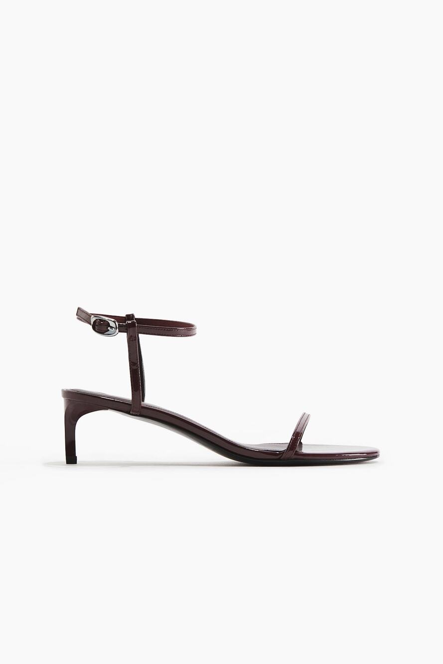 H&M Burgundy Patent Strappy Kitten Heel Sandals Size 38